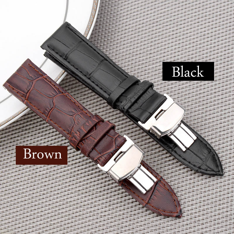 18 20 22 24mm Women Men Watch Band Strap Butterfly Pattern Deployant Clasp Buckle+Genuine Leather Watchband Correas de reloj