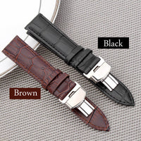 18 20 22 24mm Women Men Watch Band Strap Butterfly Pattern Deployant Clasp Buckle+Genuine Leather Watchband Correas de reloj