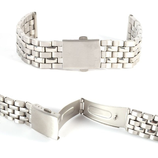 Stainless Steel Metal Strap Silver Watch Band Unisex Bracelet 18 20 22mm Watch Band Double Fold Deployment Clasp Watch Buckle