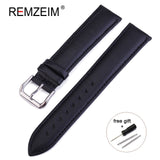 REMZEIM Leather Watchband Strap 16 / 18 / 20 / 22 / 24 MM Stainless Steel Buckle Men Women Replace Band Watch Accessories