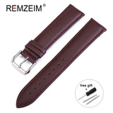 REMZEIM Leather Watchband Strap 16 / 18 / 20 / 22 / 24 MM Stainless Steel Buckle Men Women Replace Band Watch Accessories