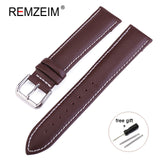 REMZEIM Leather Watchband Strap 16 / 18 / 20 / 22 / 24 MM Stainless Steel Buckle Men Women Replace Band Watch Accessories
