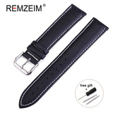 REMZEIM Leather Watchband Strap 16 / 18 / 20 / 22 / 24 MM Stainless Steel Buckle Men Women Replace Band Watch Accessories