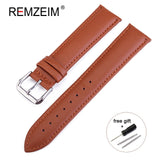 REMZEIM Leather Watchband Strap 16 / 18 / 20 / 22 / 24 MM Stainless Steel Buckle Men Women Replace Band Watch Accessories