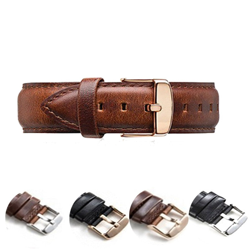 Leather Band Straps Men Women Wrist Watch 18mm 20mm Watchband Stainless Steel Buckle Clasp Leather Silver Gold Black Brown