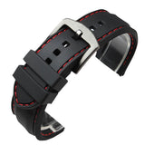 22mm 24mm Black Men Watches Silicone Rubber Watch Band Steel Buckle Red Thread Line Stitching Diving Replacement  Straps