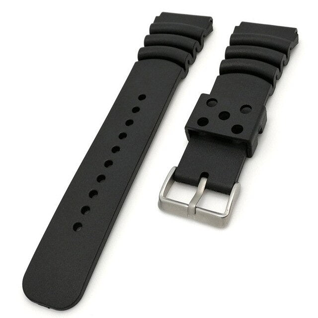 Silicone Watchband 20 22 24mm Men Black Sports Diving Rubber Waterproof Watch Strap Silver Stainless Steel Buckle Watchband