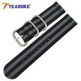 TEAROKE 6 Colors NATO Watchband Nylon Strap Black Ring Buckle 18mm 20mm 22mm 24mm Striped Replacement Band Watch Accessories