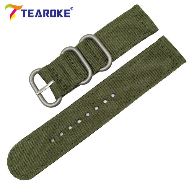 TEAROKE 6 Colors NATO Watchband Nylon Strap Black Ring Buckle 18mm 20mm 22mm 24mm Striped Replacement Band Watch Accessories