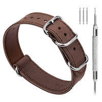 3 Colors NATO Style Premium Leather Watch Band, Fullmosa Calf Leather ZULU Military Watch Strap with 4 Rings 18mm 20mm 22mm 24mm