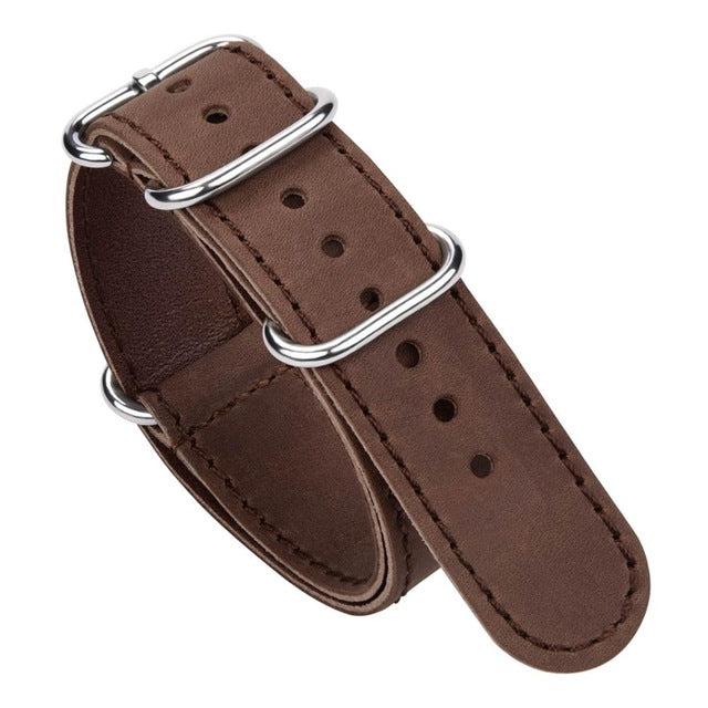 3 Colors NATO Style Premium Leather Watch Band, Fullmosa Calf Leather ZULU Military Watch Strap with 4 Rings 18mm 20mm 22mm 24mm