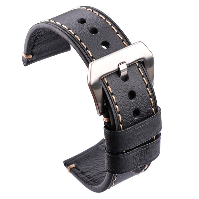 Handmade Genuine Leather Watch Bands Belt 22mm 24mm Women Men Black Brown Watchbands Strap With Stainless Steel Pin Buckle