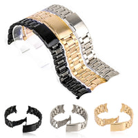 18/20/22/24mm Curved End Watch Band Unisex Stainless Steel Metal Wristwatch Strap Double Fold Deployment Clasp Bracelet 3 Colors